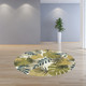 7' Ivory Green And Blue Wool Botanical Leaves Hand Tufted Round Rug