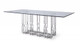 87" Clear And Silver Glass And Stainless Steel Pedestal Base Dining Table