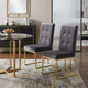 Set of Two Tufted Gray And Gold Upholstered Fabric Dining Side Chairs