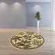 8' Ivory Green And Brown Wool Tropical Botanical Hand Tufted Round Rug
