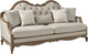 86" Brown And Beige Upholstered Solid Wood Sofa With Toss Pillows