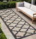 2' X 8' Beige and Black Geometric Stain Resistant Indoor Outdoor Area Rug