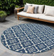8' X 8' Blue and Ivory Round Floral Stain Resistant Indoor Outdoor Area Rug