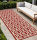 2' X 8' Red and Ivory Geometric Stain Resistant Indoor Outdoor Area Rug