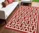 4' X 6' Red and Ivory Geometric Stain Resistant Indoor Outdoor Area Rug