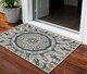 3' X 5' Blue and Beige Geometric Stain Resistant Indoor Outdoor Area Rug