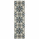 2' X 7' Blue and Beige Oriental Stain Resistant Indoor Outdoor Area Rug