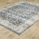 8' Blue And Gold Oriental Distressed Runner Rug