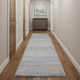 12' Blue And Silver Wool Striped Hand Knotted Runner Rug