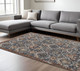 12' X 15' Ivory Blue And Burnt Orange Floral Area Rug With Fringe