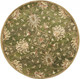 5' Green Red And Ivory New Zealand Lambs Wool Floral Medallion Hand Tufted Round Rug