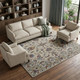 9' X 12' Ivory Taupe And Blue Wool Floral Tufted Handmade Stain Resistant Area Rug