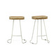 Set of Two 25" Natural and White Solid Wood and Steel Backless Counter Height Bar Chairs