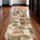10' Beige Green And Pink Wool Botanical Leaves Hand Tufted Runner Rug
