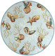7' Blue Beige And Green Seashell and Coral Hand Hooked Round Rug