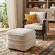 18" Cream Cotton Tufted Striped Cube Pouf Ottoman