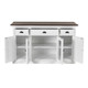 60" White And Black Solid Wood Paneled Three Drawer Buffet Table with Four Glass Doors