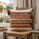 20" Beige and Orange Striped Cotton Blend Throw Pillow With Embroidery