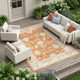 9' X 12' Blue and Orange Floral Stain Resistant Indoor Outdoor Area Rug
