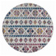 6' Ivory Blue and Orange Geometric Power Loom Round Rug