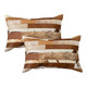Set of Two 12" X 20" Brown and White Patchwork Cowhide Lumbar Throw Pillows