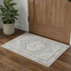 2' X 4' Light Blue Ivory And Brown Floral Medallion Distressed Washable Area Rug