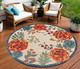 8' Ivory Orange Green And Blue Round Floral Indoor Outdoor Area Rug