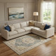 8' X 10' Beige Blue And Ivory Oriental Distressed Area Rug