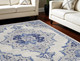 8' X 10' Ivory Blue and Gray Floral Medallion Distressed Non Skid Area Rug