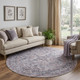 8' Gray Round Floral Power Loom Distressed Area Rug