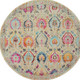 6' Ivory Pink And Orange Floral Distressed Round Rug