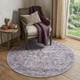 5' Gray and Beige Round Floral Power Loom Distressed Area Rug