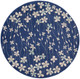 5' Navy Blue and Ivory Floral Round Rug