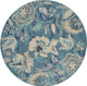 5' Turquoise Cream and Navy Blue Floral Distressed Round Rug
