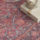 5' Red Round Floral Power Loom Distressed Area Rug