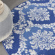 5' Ivory and Blue Damask Distressed Round Rug