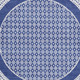 5' Ivory and Navy Blue Geometric Distressed Round Rug
