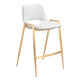Set of Two 26" White And Gold Faux Leather And Steel Low Back Counter Height Bar Chairs