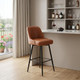 30" Brown And Black Faux Leather And Steel Bar Height Swivel Bar Chair