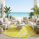 8' Round Yellow and White Round Abstract Washable Non Skid Indoor Outdoor Area Rug