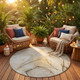 8' Round Beige and Gray Round Abstract Washable Non Skid Indoor Outdoor Area Rug