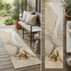 8' Runner Beige Abstract Washable Non Skid Indoor Outdoor Runner Rug
