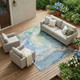 10' X 14' Blue Abstract Washable Non Skid Indoor Outdoor Area Rug