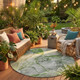 8' Round Green Round Abstract Washable Non Skid Indoor Outdoor Area Rug