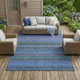 10' X 14' Blue and Green Striped Washable Non Skid Indoor Outdoor Area Rug