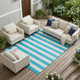 10' X 14' Teal and White Striped Washable Indoor Outdoor Area Rug