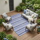 9' X 12' Blue Striped Washable Non Skid Indoor Outdoor Area Rug