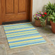 3' X 5' Blue Yellow and Green Striped Washable Non Skid Indoor Outdoor Area Rug