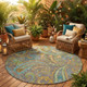 8' Round Taupe Round Paisley Washable Non Skid Indoor Outdoor Area Rug