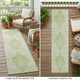 8' Runner Mint Green Geometric Washable Non Skid Indoor Outdoor Runner Rug